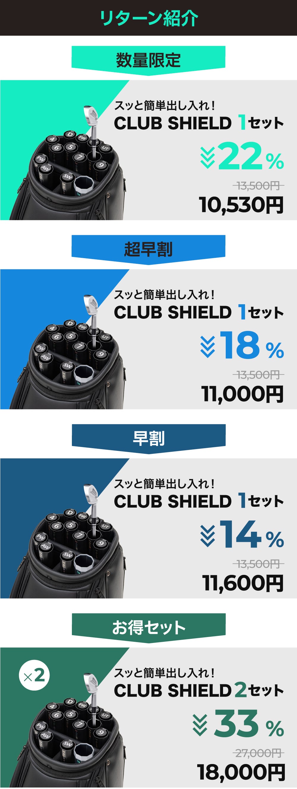 アンコール】14本のゴルフクラブを個別に保護＆整理できる！クラブ