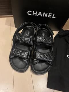 極美品 CHANEL ラムスキン ブラック スポーツサンダル マトラッセ 37