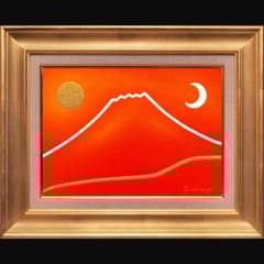 原画○『朱に染まる赤富士』○がんどうあつし油絵画○F4号額縁付富士山