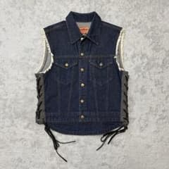 KADOYA デニムベスト レースアップ バイカー 3L ノースリーブ CD52