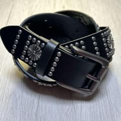 スタッズベルト 菊 黒 ベルト ブラック ウエスタン PUレザー y2k