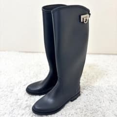 フェラガモ ガンチーニ レインブーツ ラバー ジップアップ ブラック