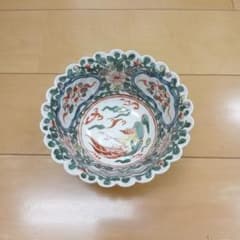 古伊万里 李朝 朝鮮陶器 伊万里 輪華鉢色絵 鳥の図 アンティーク伊万里