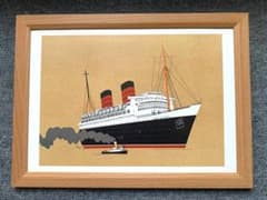 柳原良平『クイーンエリザベス』 A4サイズ 額入り 印刷物 額装品