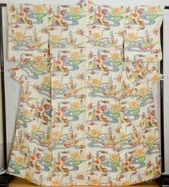 正絹・紅型染め小紋袷着物・顔料・手刷し・流水・貝・鳥・お花 - メルカリ