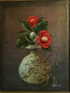 写実画 増本憲樹【信楽の椿】肉筆油彩画 - メルカリ