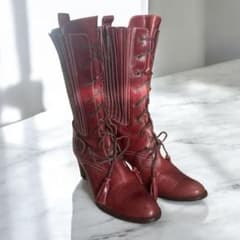 PISARO ピサロ 本革レースアップロングブーツ レッドピンク 編み上げ