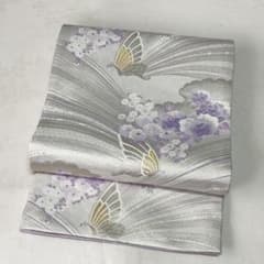 袋帯】 洗える 白色 紫色 シルバー 蝶 クリアホワイト モダン K - メルカリ