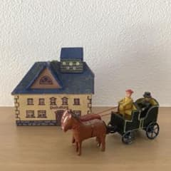 WF-35 ドイツアンティークミニチュア小さな小さな木製馬車＆素敵な建物
