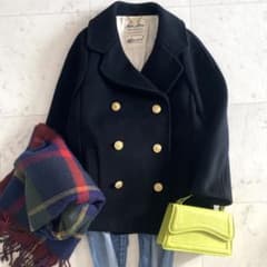 美品 ミュベール MUVEIL ゴールド釦 ダブルブレストウールコート 36