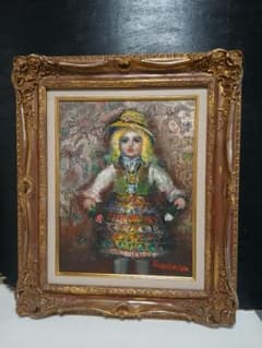 油彩画 人形 F6号『竹中 尚一郞』作者 ・額サイズ495×590 ゴールド