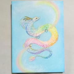 No.523 F4キャンバス アクリル画 原画 虹龍 開運絵画 龍神絵画 - メルカリ