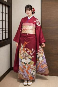 振袖フルセット6点サイズS〜M 束ね熨斗御所車花文 金彩 正絹 - メルカリ