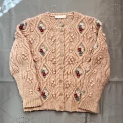 古着 ピンクハウス 花刺繍 ローゲージ手編み アランニット ピンク