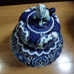 デルフトブルー ジンジャー；ロイヤルスフィンクスのフ−ドック壷、花