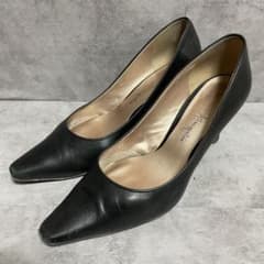 銀座かねまつ】（22.5E）ポインテッドトゥパンプス ブラック レザー