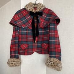 美品】ジェーンマープル タータンチェック ケープ ファー付き
