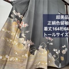 超美品 正絹 袷 現代 広襟 色留袖 着物 164裄64 グレー 一紋 刺繍
