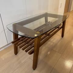 北欧ヴィンテージ 強化ガラストップ 木製 ローテーブル - メルカリ