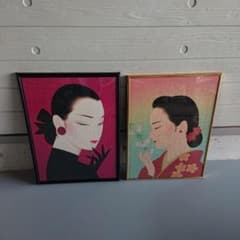 鶴田一郎 魅惑の時 華(はな) 希少 レア美人画 パズル 完成品 額付2枚