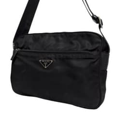 4076 美品 PRADA プラダ ショルダーバッグ 三角ロゴ 白タグ ブラック