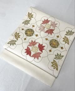 刺繍が美しい塩瀬九寸名古屋帯◇手刺繍 正絹 オフホワイト - メルカリ