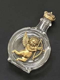 アンティークヴィンテージ 香水瓶天使キューピッド 真鍮装飾 ガラス