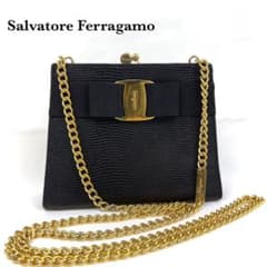 美品✨フェラガモ ショルダーバッグ ヴァラリボン リザード がま口