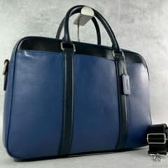 極美品 コーチ ペリー 2way ビジネスバッグ ブリーフ A4可 レザー 青