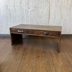 アンティーク】昭和レトロ 木製 無垢材 文机 2杯 引き出し付 座卓 古