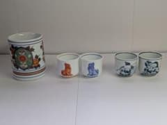 有田焼、其泉、マグカップ、ビアマグ、ぐい呑み2対4客、銘「其泉」有