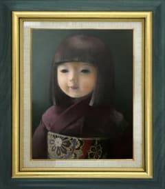 ❤️新作 油絵菅家令子絵画インテリア額(青緑＋金色枠)F6-010426市松