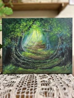 し*け様 風景画 アクリル絵画 木からエネルギーを感じる森のトンネル