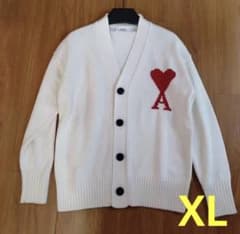 ハート刺繍 ホワイトニットカーディガン XL アミパリス AMI paris