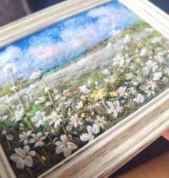 羊毛フェルト ハンドメイド フレーム 刺繍 絵画 白い草原 - メルカリ