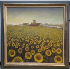 真作】絵画 元村平 油彩 向日葵 静かな詩情漂う一枚 静寂と郷愁 W135