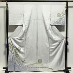 D305 訪問着 華文 花模様 グレー 正絹 着物 袷 しつけ糸付き未使用極美