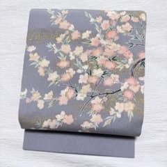 m-57 東京友禅 加納知之 枝桜 鬼しぼ縮緬 金彩 名古屋帯 正絹 - メルカリ