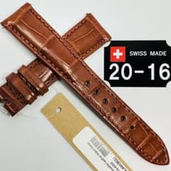 6050#20mm-16mmコニャック☆本物クロコダイルレザーベルト☆スイス製