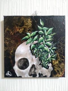 カラスの油絵◇1点物絵画◇アイヌ模様/パワーアート/真作/作者サイン