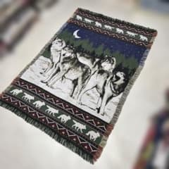 オオカミ 狼 マルチカバー ソファカバー ヴィンテージラグ 173x121