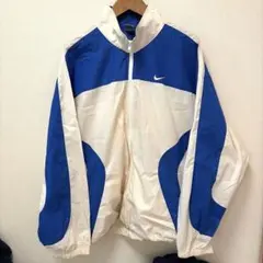 希少XXL】ナイキ ナイロンジャケット 白 青 刺繍ロゴ90's 銀タグ