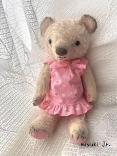 ハンドメイドベア(天然モヘア・アンティーク加工 ワンピ付き)全長28cm