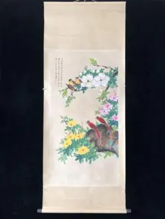 梅蘭芳 花鳥画 掛け軸 四尺 手描き 中国美術 絵画 書画 花鳥図