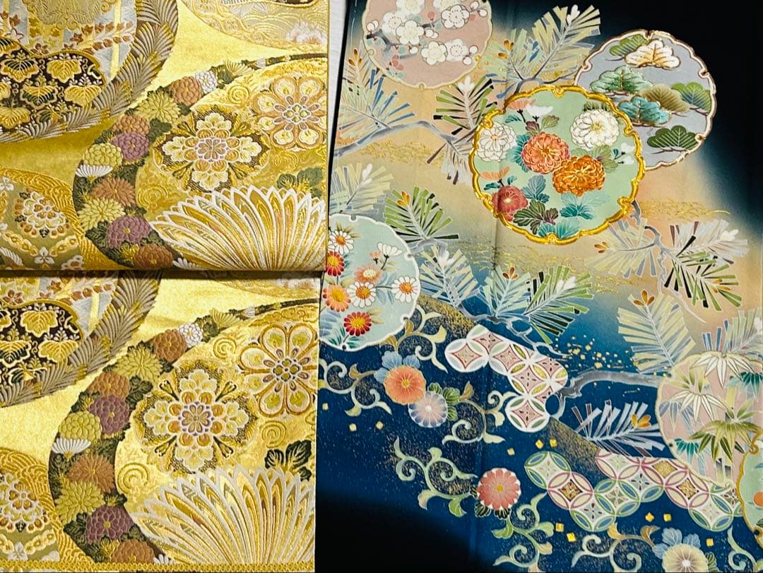 新品 作家物美しい京友禅に大きめ金駒刺繍12個付き品格溢れる黒留袖