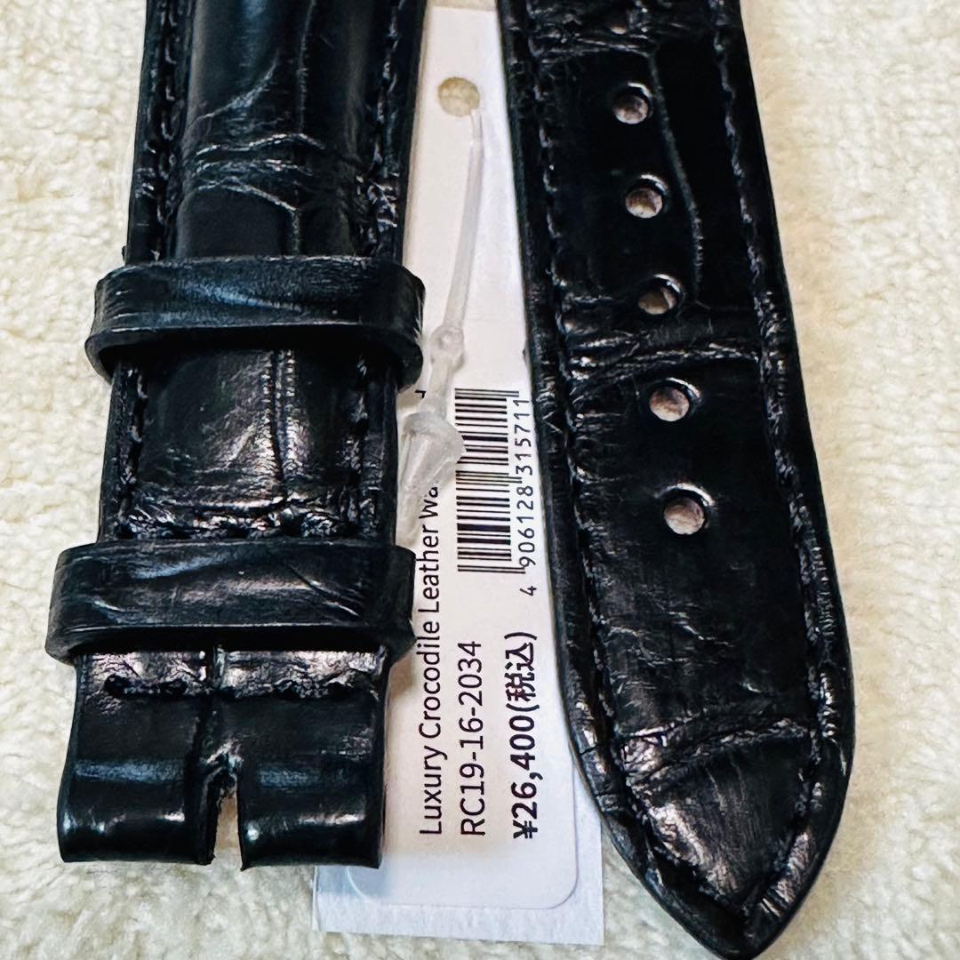 2034#19mm-16mmブラック☆本物クロコダイルレザーベルト☆スイス製