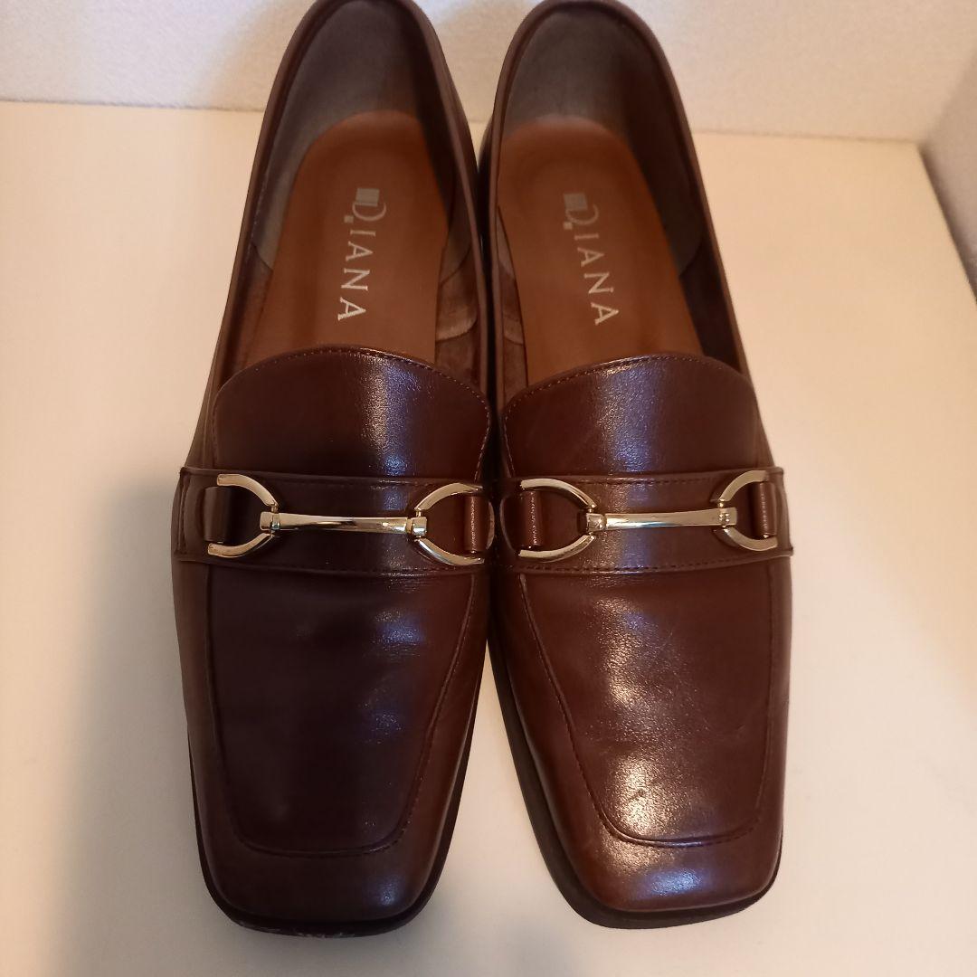 DIANA ブラウン スクエアトゥビット ローファー 25cm