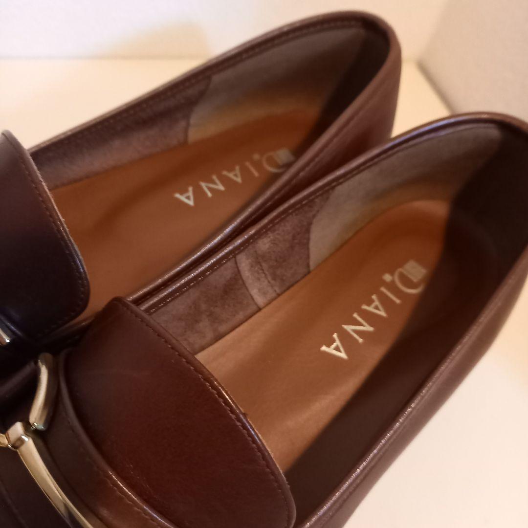 DIANA ブラウン スクエアトゥビット ローファー 25cm