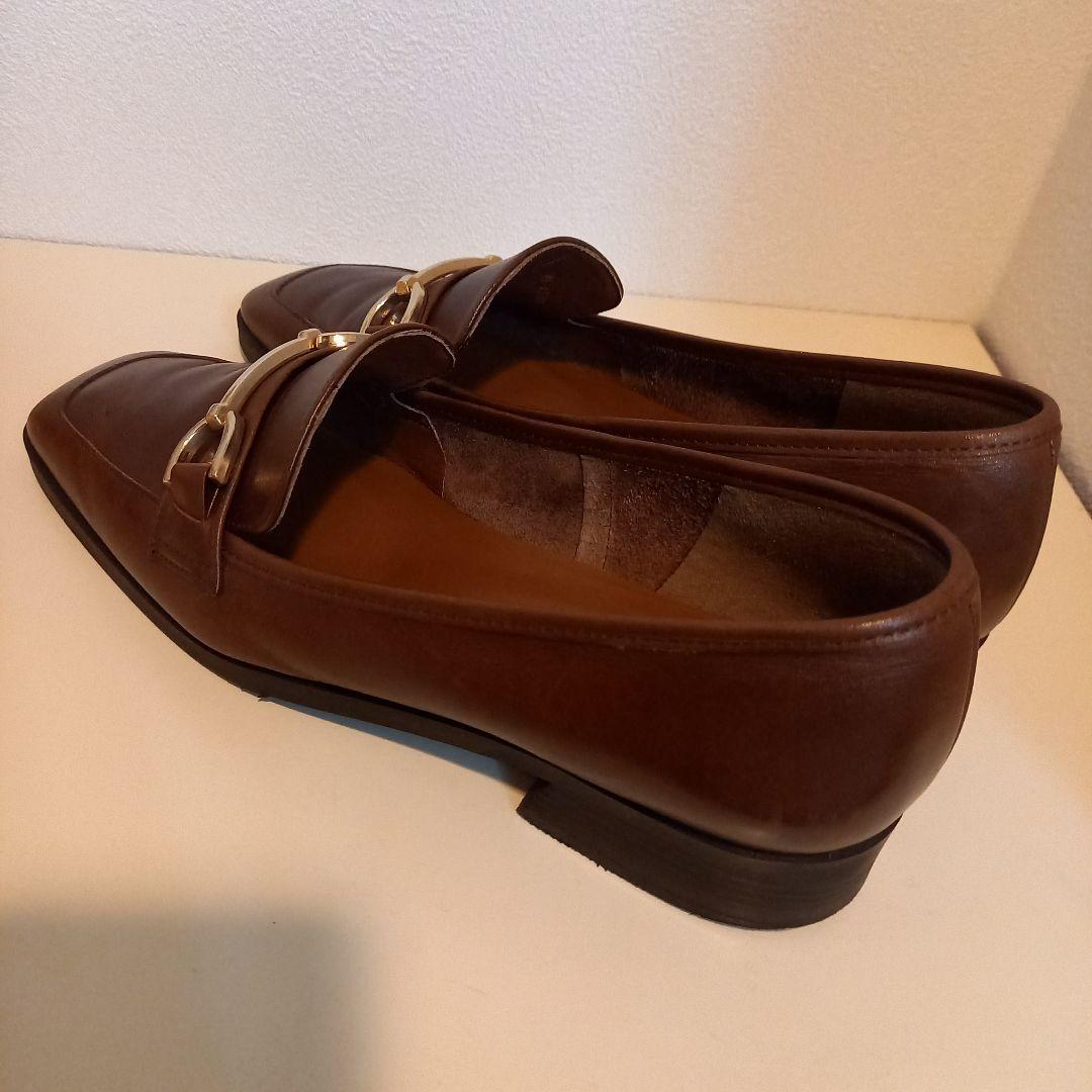 DIANA ブラウン スクエアトゥビット ローファー 25cm