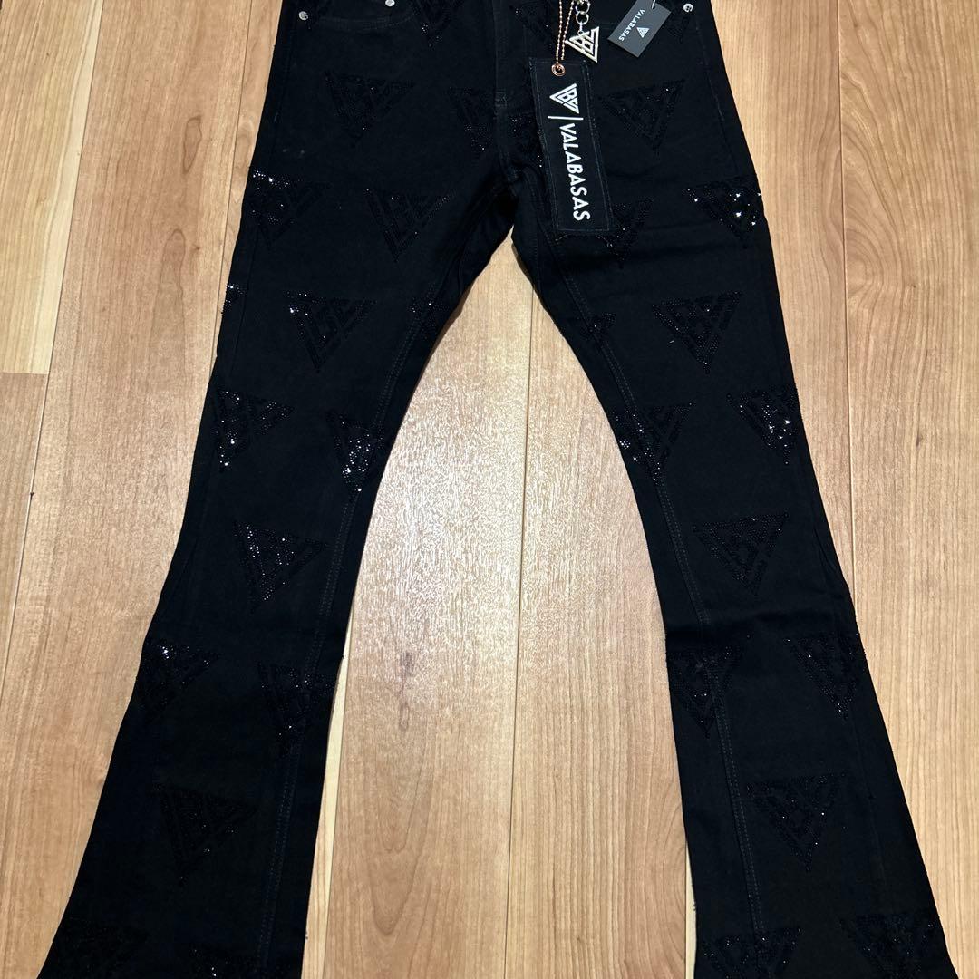 新品未使用】valabasas ブラックフレア ラインストーンデニム 32